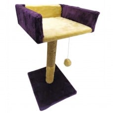 Пухнастики кігтеточка для котів стовпчик з диваном (джут) баклажан з бежевим 30×33×50 см