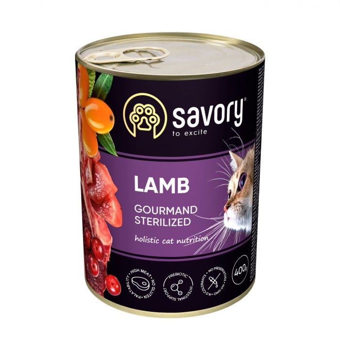 Savory Cat Can Adult Sterilised ягненок 400g