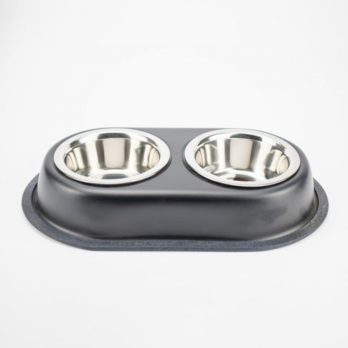 AGILITY двойная металлическая миска на подставке для собак (черная) 2x750 мл