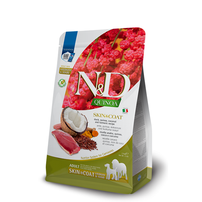 Farmina N&D Quinoa Dog Adult Medium & Maxi Skin & Coat Duck & Coconut для средних и крупных пород с уткой, киноа, кокосом и куркумой 7 кг