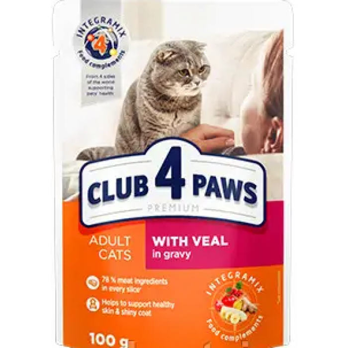 Club 4 Paws Premium влажный корм для кошек с телятиной в соусе 100г*24шт