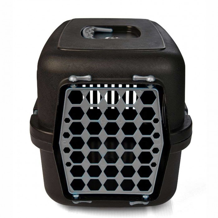 AGILITY Plast пластиковая переноска для кошек и собак до 12 кг (черно-серый) 39х55х36,5 см