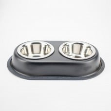 AGILITY двойная металлическая миска на подставке для кошек и собак (черная) 2x350 мл