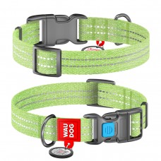 Collar WAUDOG Re-cotton светоотражающий ошейник с QR паспортом для собак (салатовый) S