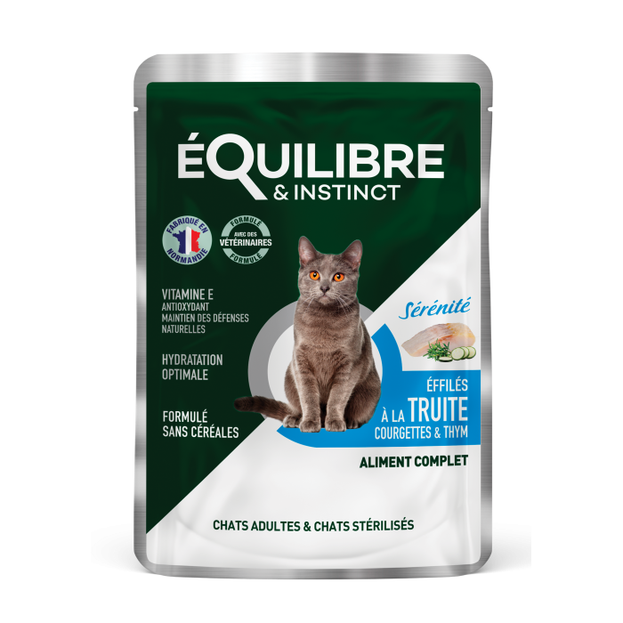 Equilibre & Instinct влажный корм для стерилизованных кошек с форелью, кабачком и тимьяном в соусе 85г*12 шт