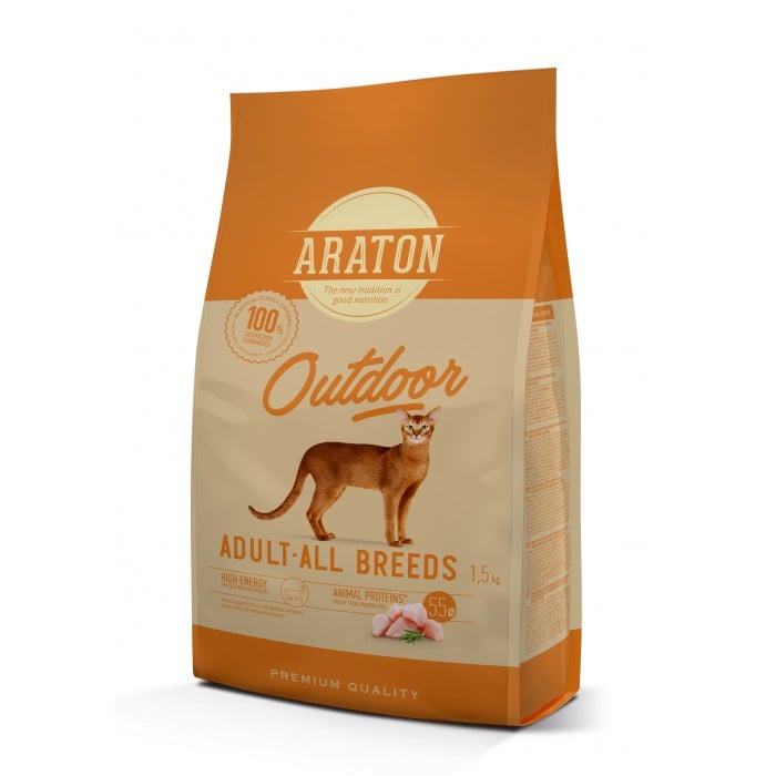 Araton Outdoor Adult All Breeds сухой корм для взрослых котов с курицей и индейкой 1,5кг