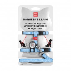 Collar WAUDOG Re-cotton шлея с поводком для котов и малых собак с QR-паспортом (голубая) XS