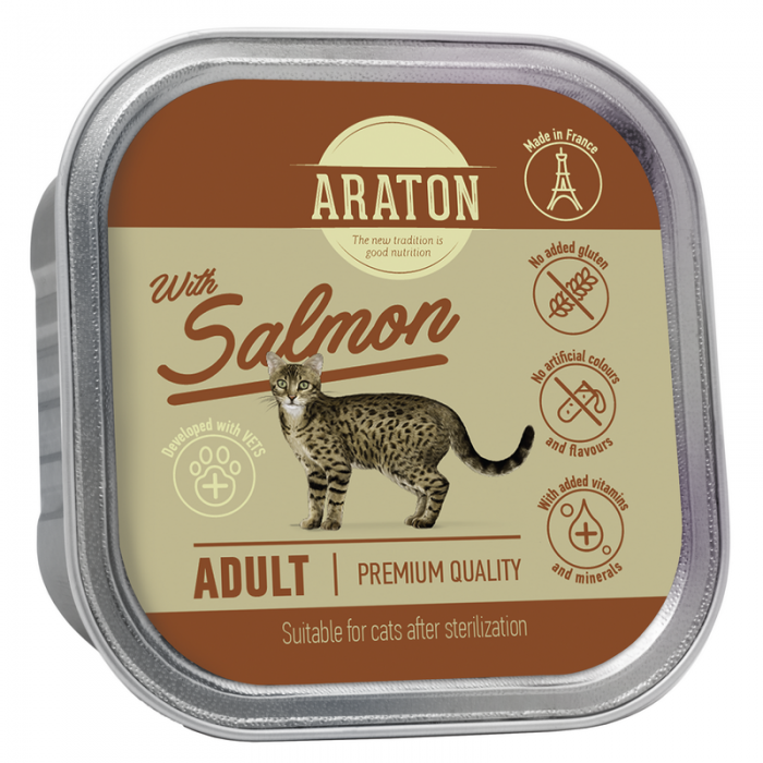 Araton Adult cat with salmon влажный корм для взрослых стерилизованных котов с лососем 85г