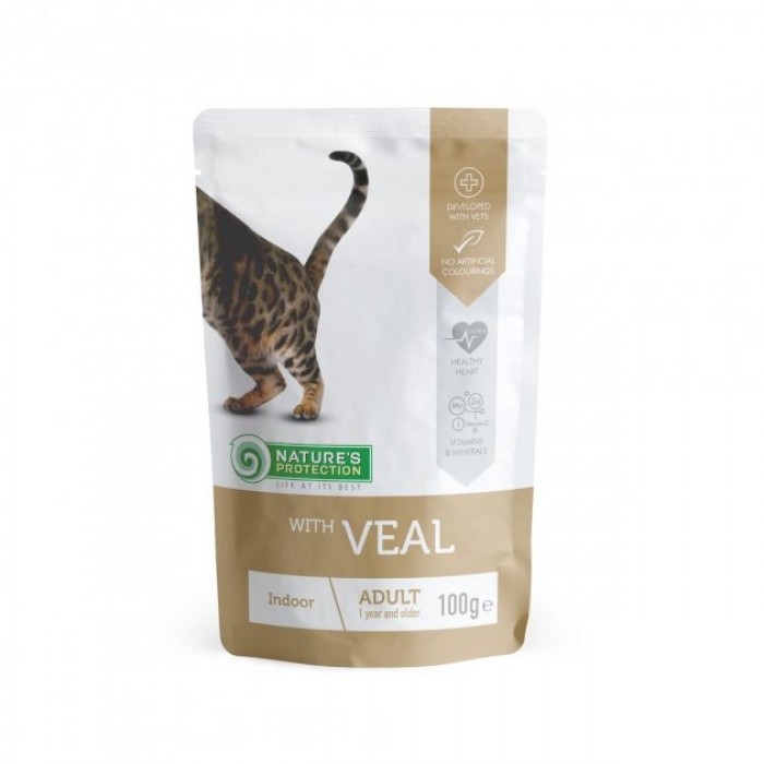 Nature's Protection Indoor with Veal вологий корм для котів з телятиною в соусі 100 г*12шт