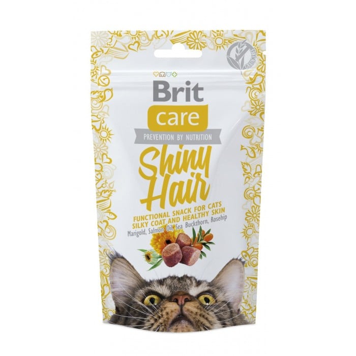 Brit Care Cat Snack Shiny Hair Лакомства с лососем для кошек, 50г