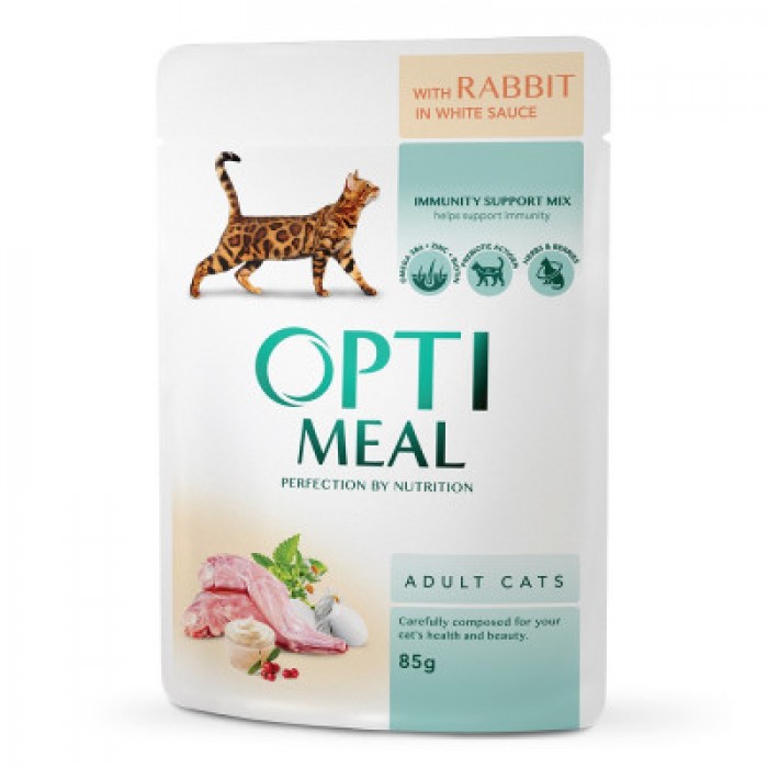 Optimeal Adult Cats влажный корм для котов с кроликом в белом соусе 85 г