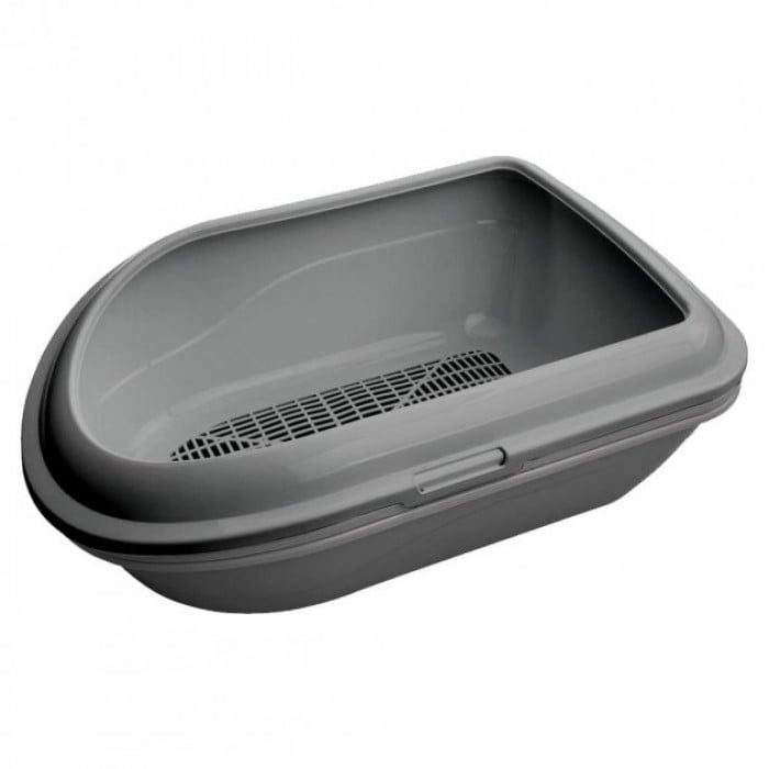 AnimAll туалет с высокими бортиками и сеткой для кошек (серый)