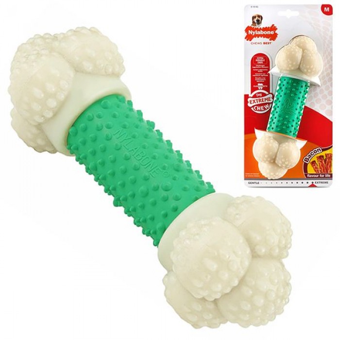Nylabone Extreme Chew Double Action для собак средних пород с ароматом бекона и мяты 18см