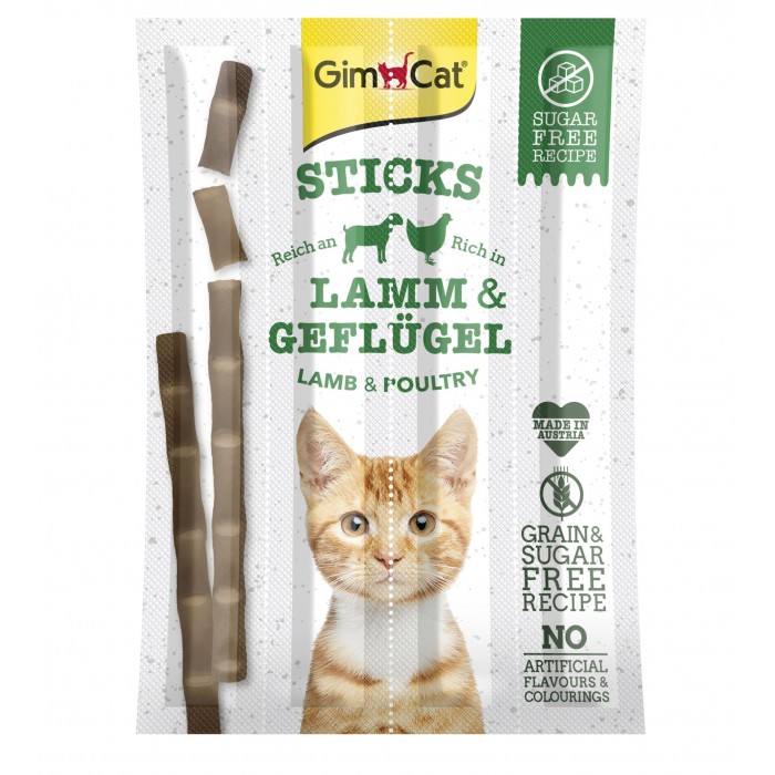 GimCat Sticks Lamb and Poultry - лакомства для кошек, с ягненком и птицей 4шт.