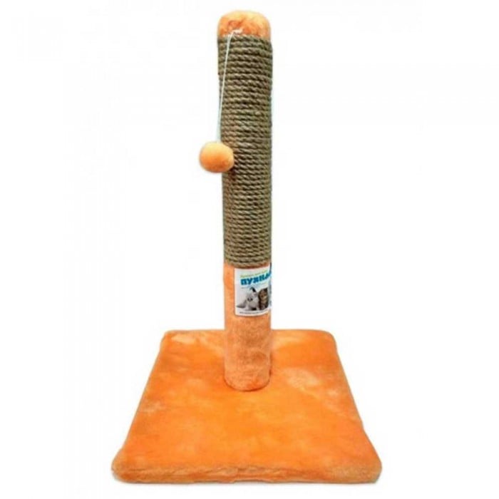 Пухнастики когтеточка для котов столбик на подставке (джут) рыжая 30×55 см