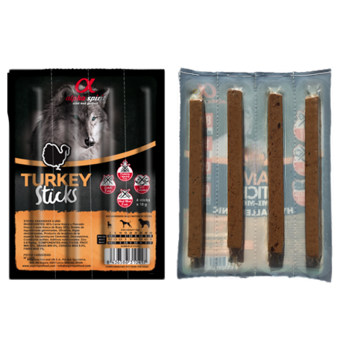 Alpha Spirit Dog Sticks Turkey полувлажные лакомства для собак из индейки 4*10г (палочки)