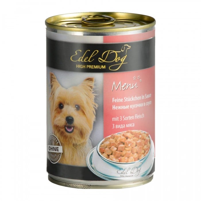 Edel Dog Кусочки с тремя видами мяса в соусе для собак 400g
