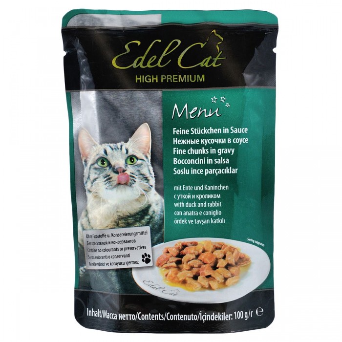 Edel Cat Кусочки с уткой и кроликом в соусе для кошек, пауч 100g
