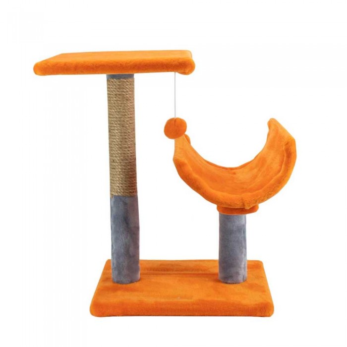 Пухнастики кігтеточка для котів з полицею і напівтунелем (джут) руда з сірим 30×38×50 см