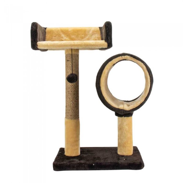 Пухнастики кігтеточка для котів з диваном і тунелем (джут) шоколад з бежевим 56×38 см