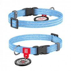 Collar WAUDOG Re-cotton светоотражающий ошейник с QR паспортом для собак (голубой) XS