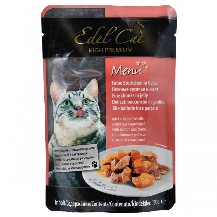 Edel Cat Кусочки с лососем и камбалой в желе для кошек, пауч 100g