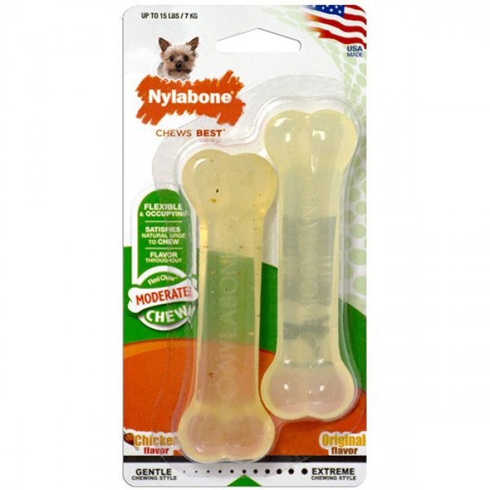 Nylabone Flexi Chew Twin Pack игрушка кость для собак мини пород с ароматом курицы и мяса 9,5см
