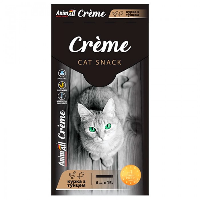 AnimAll Сreme ласощі зі смаком курки та тунця для котів 6×15 г