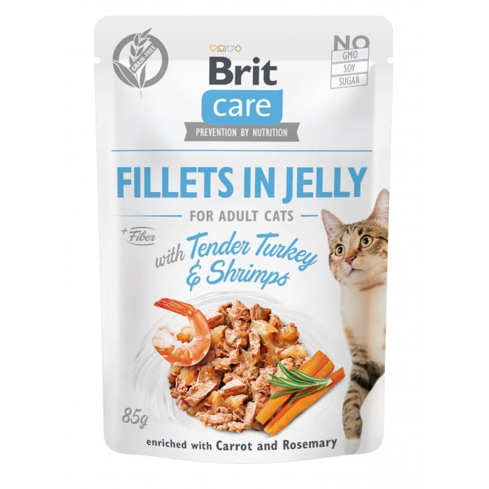 Brit Care Cat pouch филе в желе нежная индейка с креветками 85g