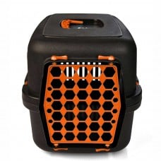 AGILITY Plast пластиковая переноска для кошек и собак до 12 кг (черно-оранжевая) 35х49х32,5 см