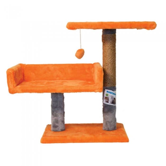 Пухнастики когтеточка для котов с диваном и полкой (джут) рыжая с серым 30×38×50 см