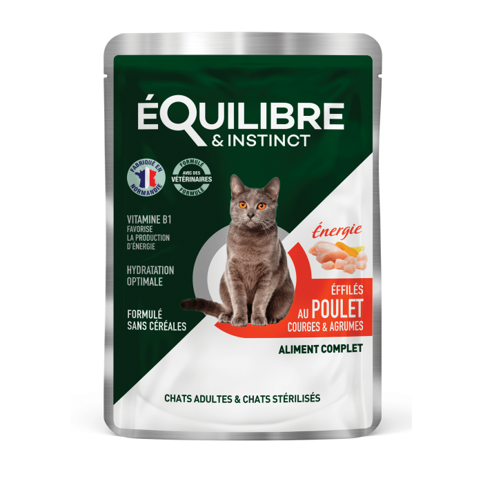 Equilibre & Instinct влажный корм для стерилизованных кошек с курицей, тыквой и цитрусовыми в соусе 85г*12 шт