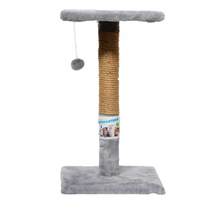 Пухнастики когтеточка для котов столбик с полкой (джут) серая 30×30×50 см