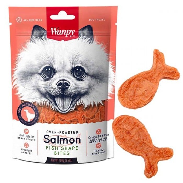 Wanpy Salmon Fish Shape Bites лакомство для собак с лососем 100 г