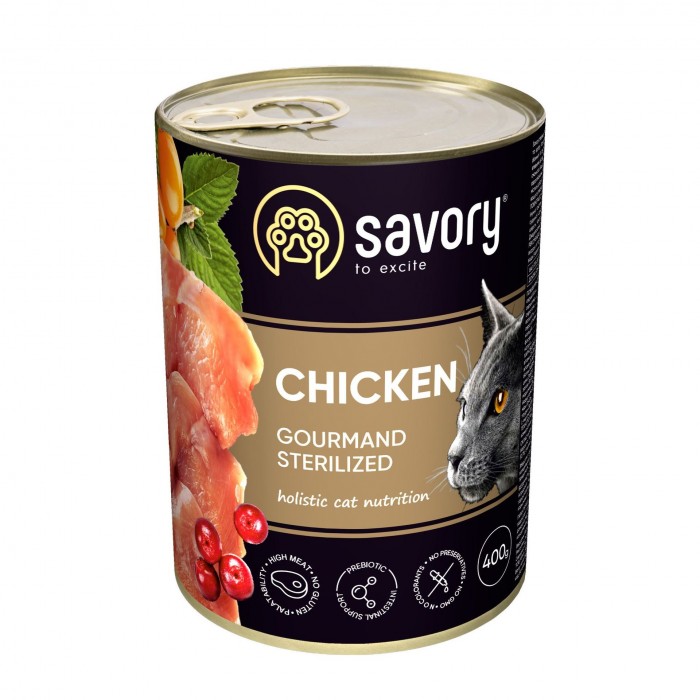Savory Cat Can Adult Sterilised курица 400g