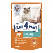 Club 4 Paws Premium Sterilised влажный корм для кошек с говядиной в желе 80г*24шт