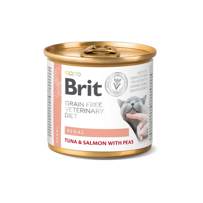 Консерва Brit GF Veterinary Diet Cat Renal з тунцем, лососем і горошком для котів 200 g