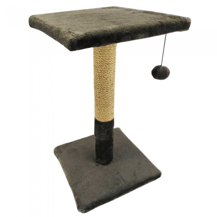 Пухнастики когтеточка для котов столбик с полкой (джут) шоколад 30×30×50 см