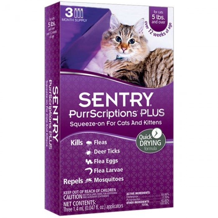 Sentry PurrScriptions Plus капли от блох, клещей и комаров для котов (1,4 мл)