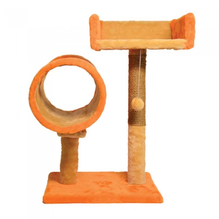 Пухнастики кігтеточка для котів з диваном і тунелем (джут) руда 56×38 см