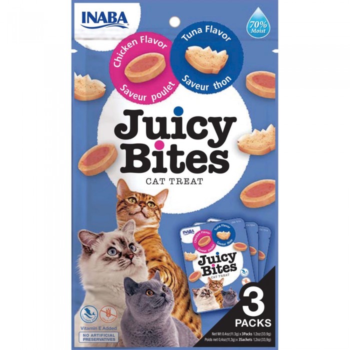 INABA Juicy Bites лакомство для кошек снеки со вкусом курицы и тунца 3 шт*11,3 г