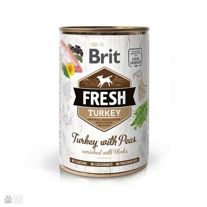 Brit Fresh Turkey with Peas с индейкой и горошком для собак 400g