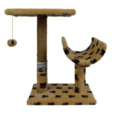 Пухнастики когтеточка для котов с полкой и полутуннелем (джут) бежевая с лапками 30×38×50 см