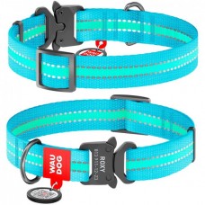 Collar WAUDOG Nylon светящийся/светоотражающий ошейник c QR паспортом и металлической фурнитурой для собак (голубой) S