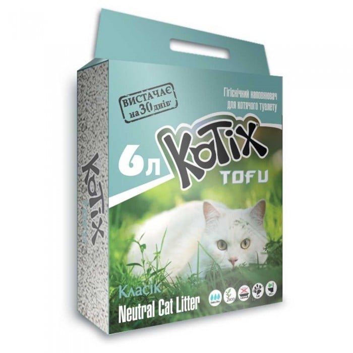 KOTIX TOFU Classic соевый наполнитель для кошек без аромата 6 л