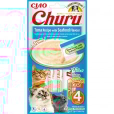 INABA Churu для кошек сливочный мусс с тунцом и морепродуктами 4 шт*14 г