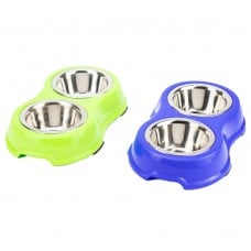 AGILITY ECO подвійна металева миска на підставці для собак малих порід і котів (зелена/синя) 2x200 мл