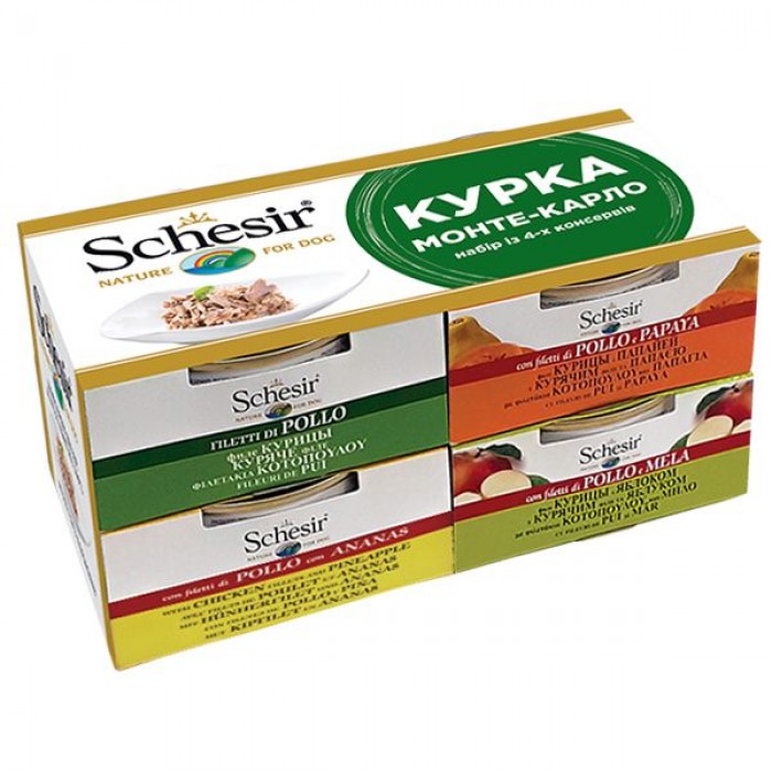 Schesir набор влажного корма для взрослых собак с курицей в желе (4 шт. х 150 г)