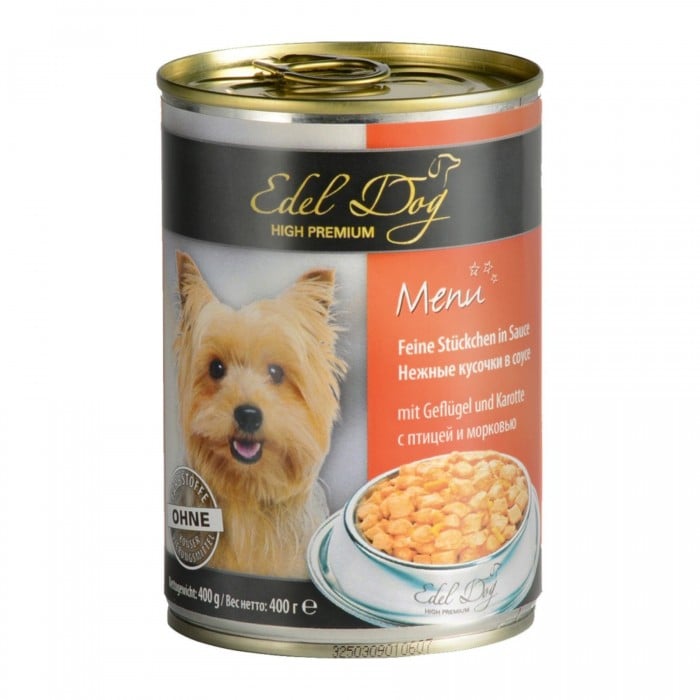 Edel Dog Кусочки с птицей и морковью в соусе для собак 400g