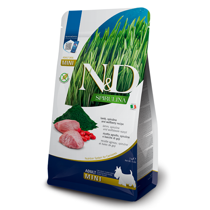 Farmina N&D Spirulina Dog Adult Mini Lamb & Wolfberry сухой корм для собак малых пород с ягненком, спирулиной и ягодами годжи 2 кг